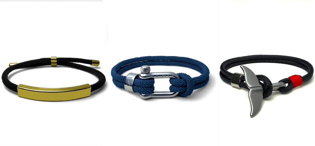 Three bracelets with different designs on a white background