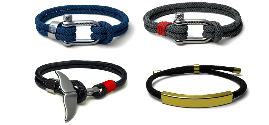 Four bracelets with different designs on a white background