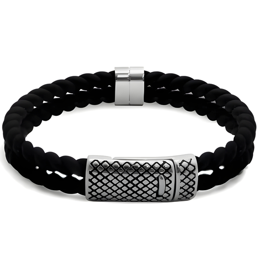 Canal Bracelet Steel: Braided Black Rubber Band