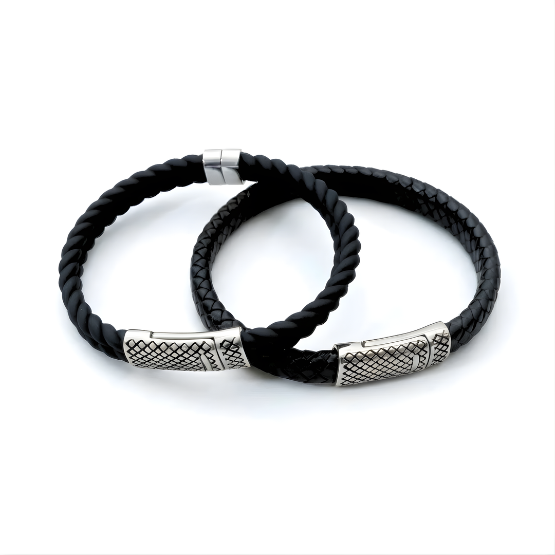 Canal Bracelet Steel: Braided Black Rubber Band