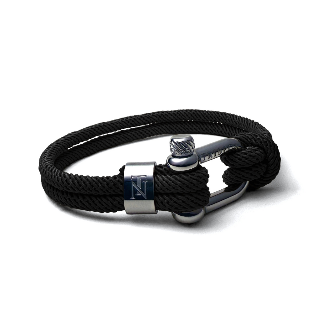 Black rope bracelet stainless steel binding with Tribeca Noir logo
