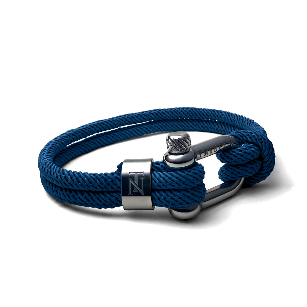Blue rope bracelet stainless steel binding with Tribeca Noir logo