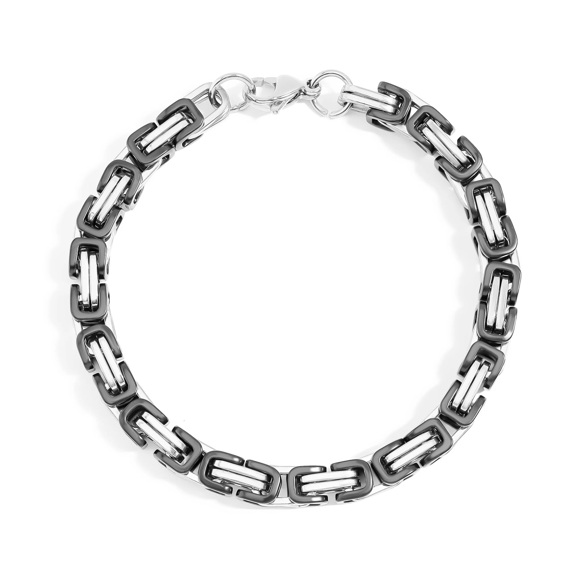 Black and steel chain bracelet on a white background