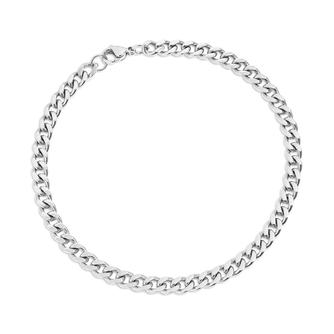 Stainless steel chain bracelet on a white background