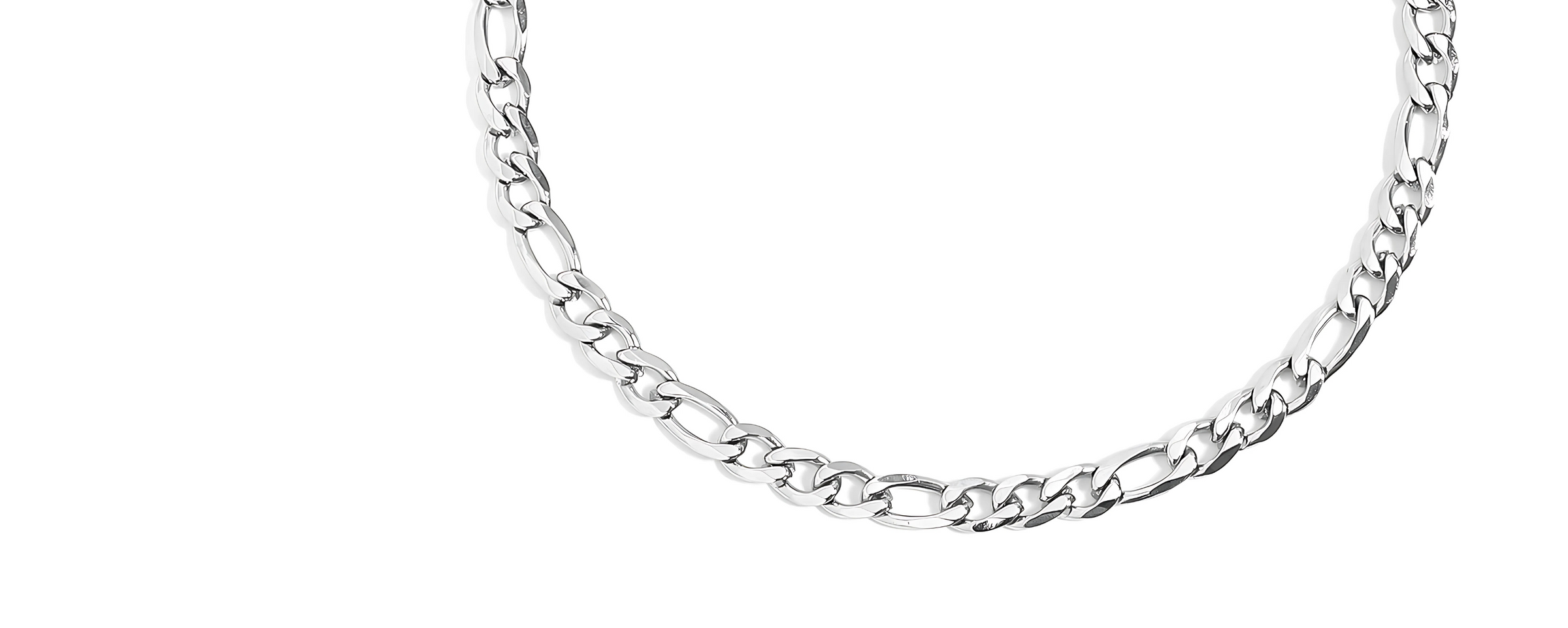 Silver chain necklace on a white background