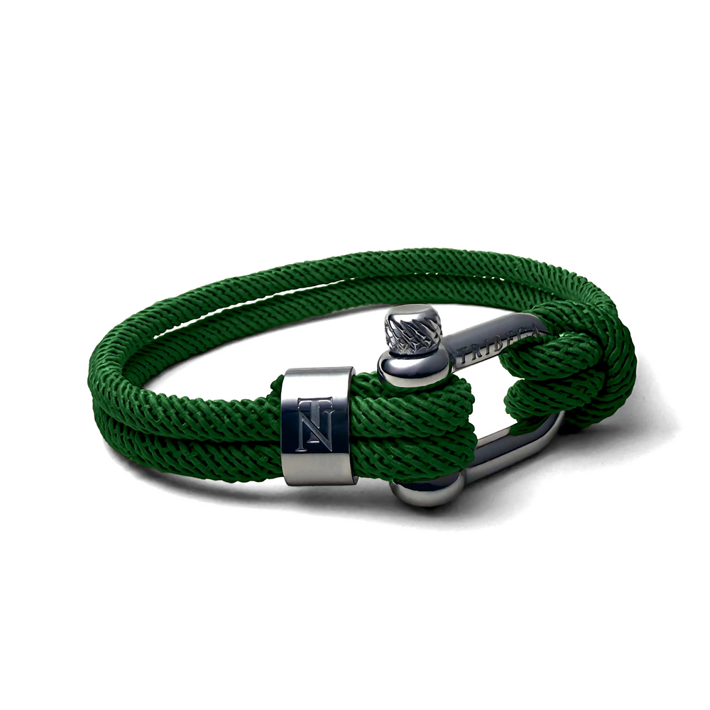 Green rope bracelet stainless steel binding with Tribeca Noir logo