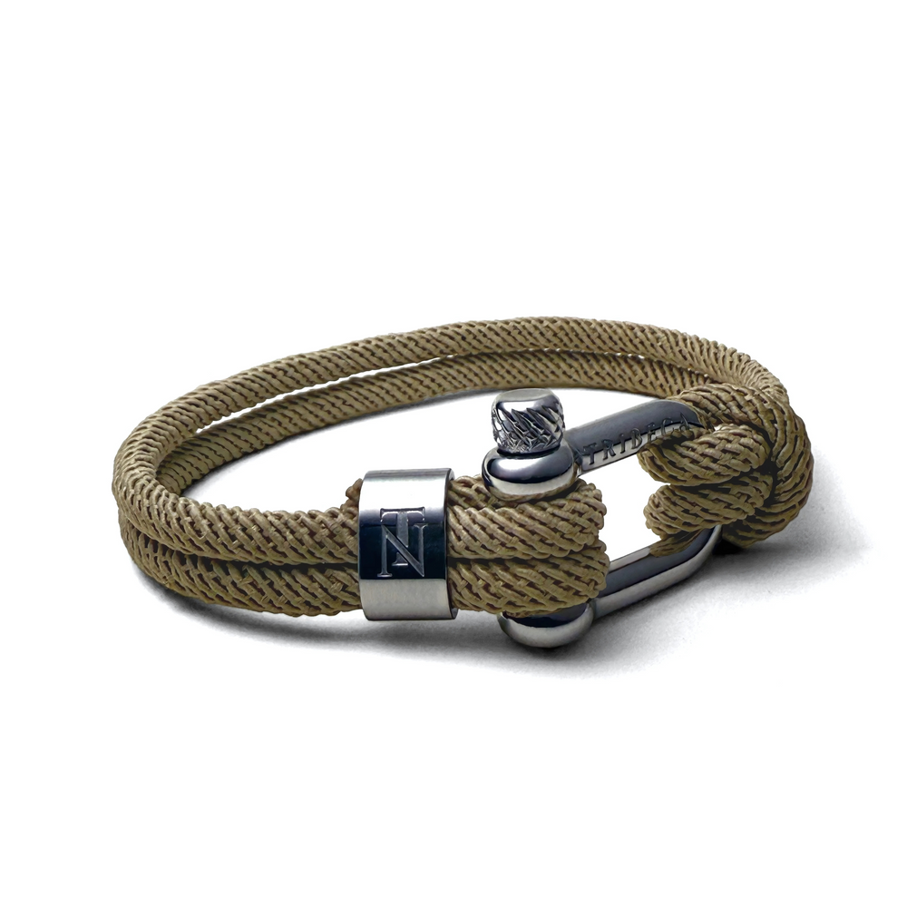 Beige rope bracelet stainless steel binding with Tribeca Noir logo