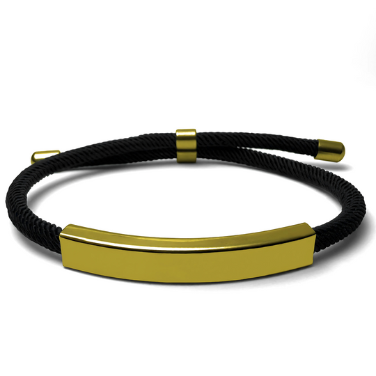 A black and gold bracelet with a solid pattern and metallic clasp.