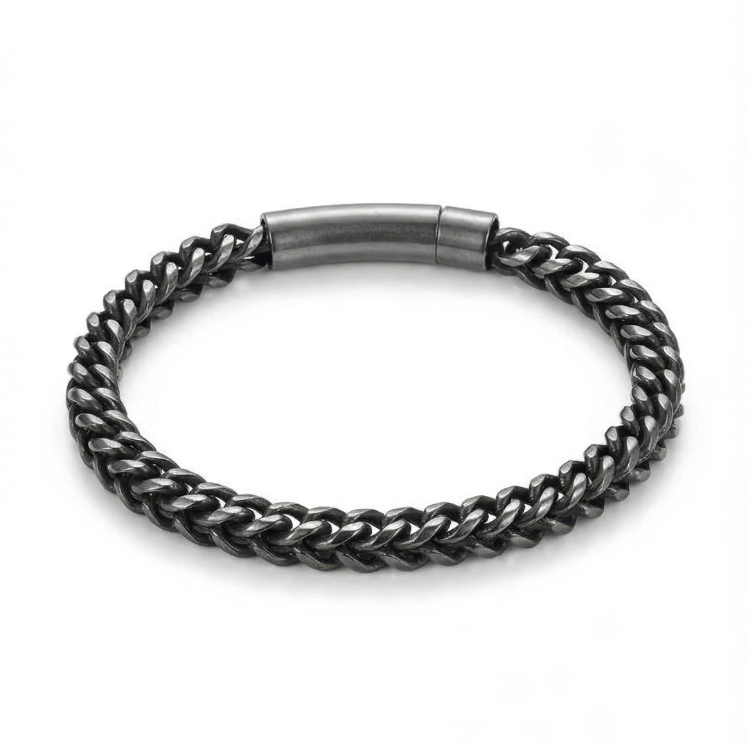 Black matte chain bracelet with a magnetic clasp on a white background