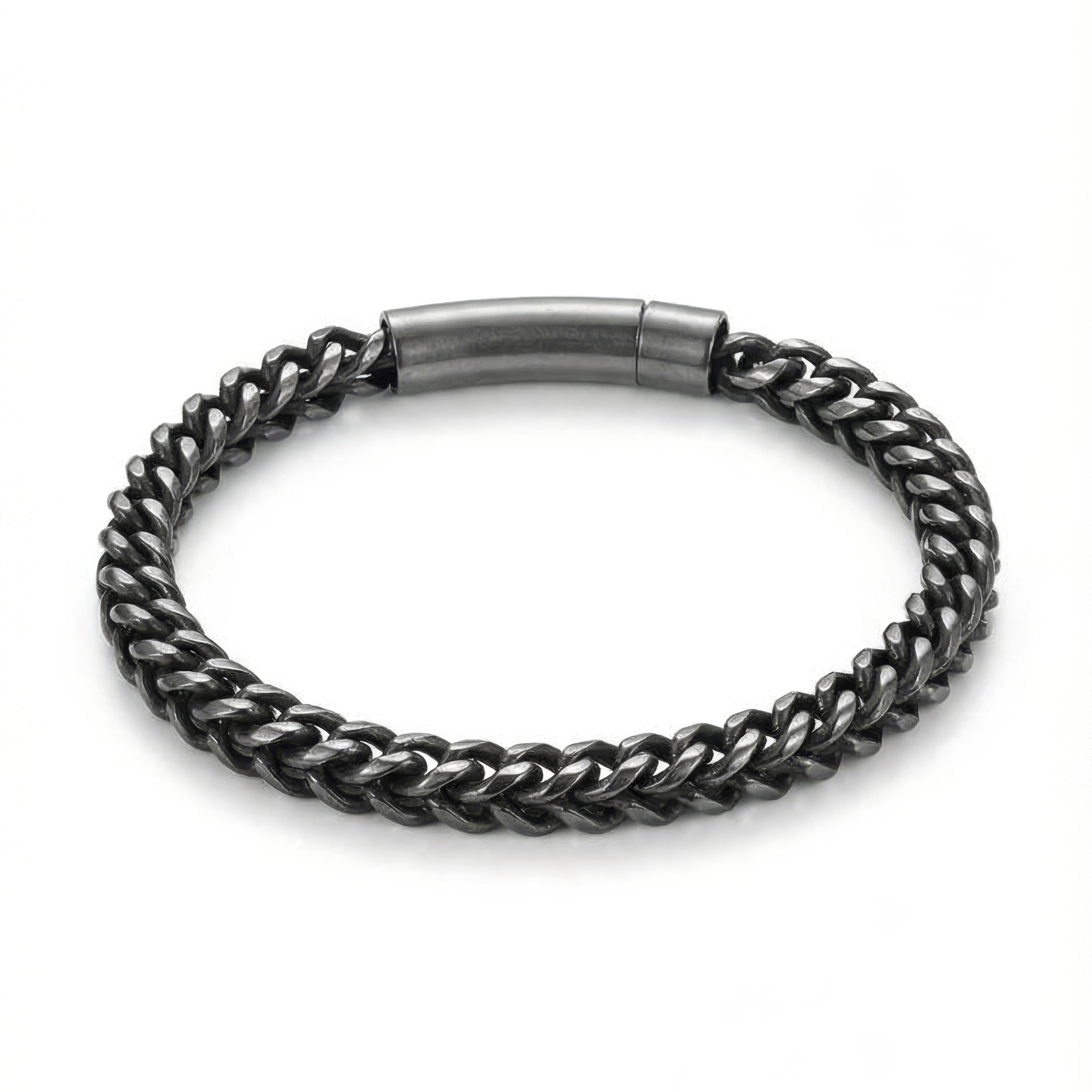 Black matte chain bracelet with a magnetic clasp on a white background