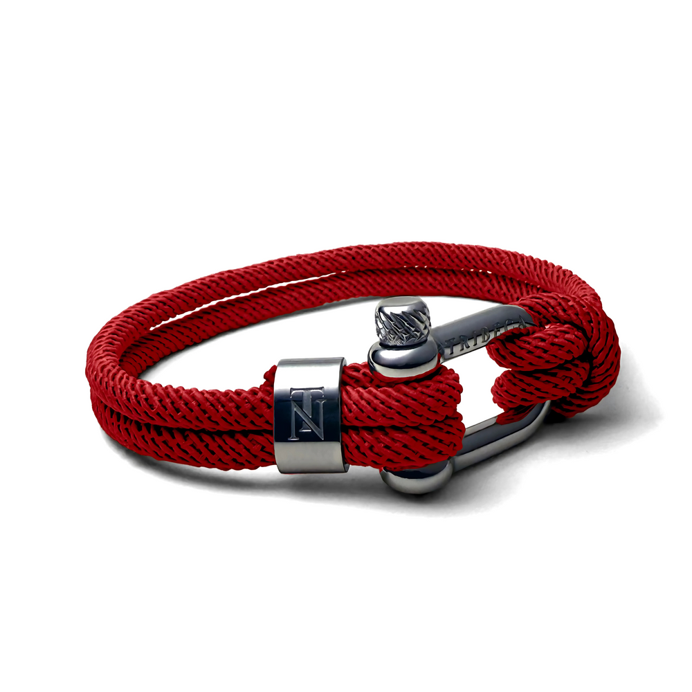 Red rope bracelet stainless steel binding with Tribeca Noir logo