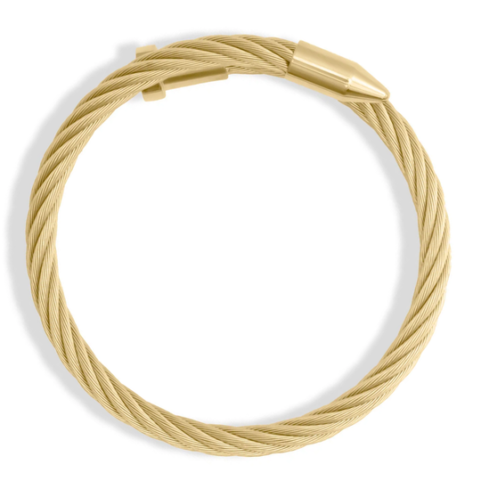 Gold bracelet with a clasp on a white background